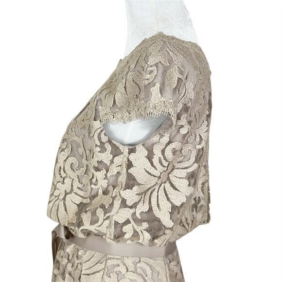 Tadashi Shoji Greta Lace Cocktail Dress in Sand Beige Size 8 - Picture 6 of 9